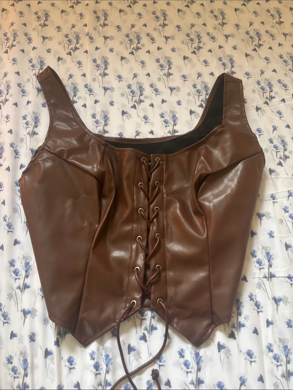 Brown Faux Leather Front Lace-Up Corset